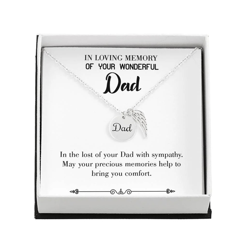 Memories Bring Comfort Dad Angel Wing Necklace Stainless Steel Luxury Box
